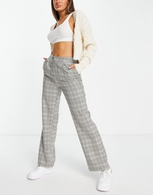 Miss Selfridge slouchy dad trouser in check - STONE