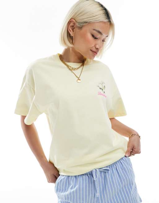 Miss Selfridge daisies graphic T-shirt in butter yellow