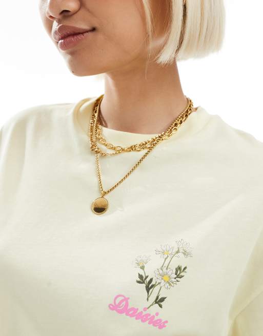 Miss Selfridge daisies graphic T-shirt in butter yellow