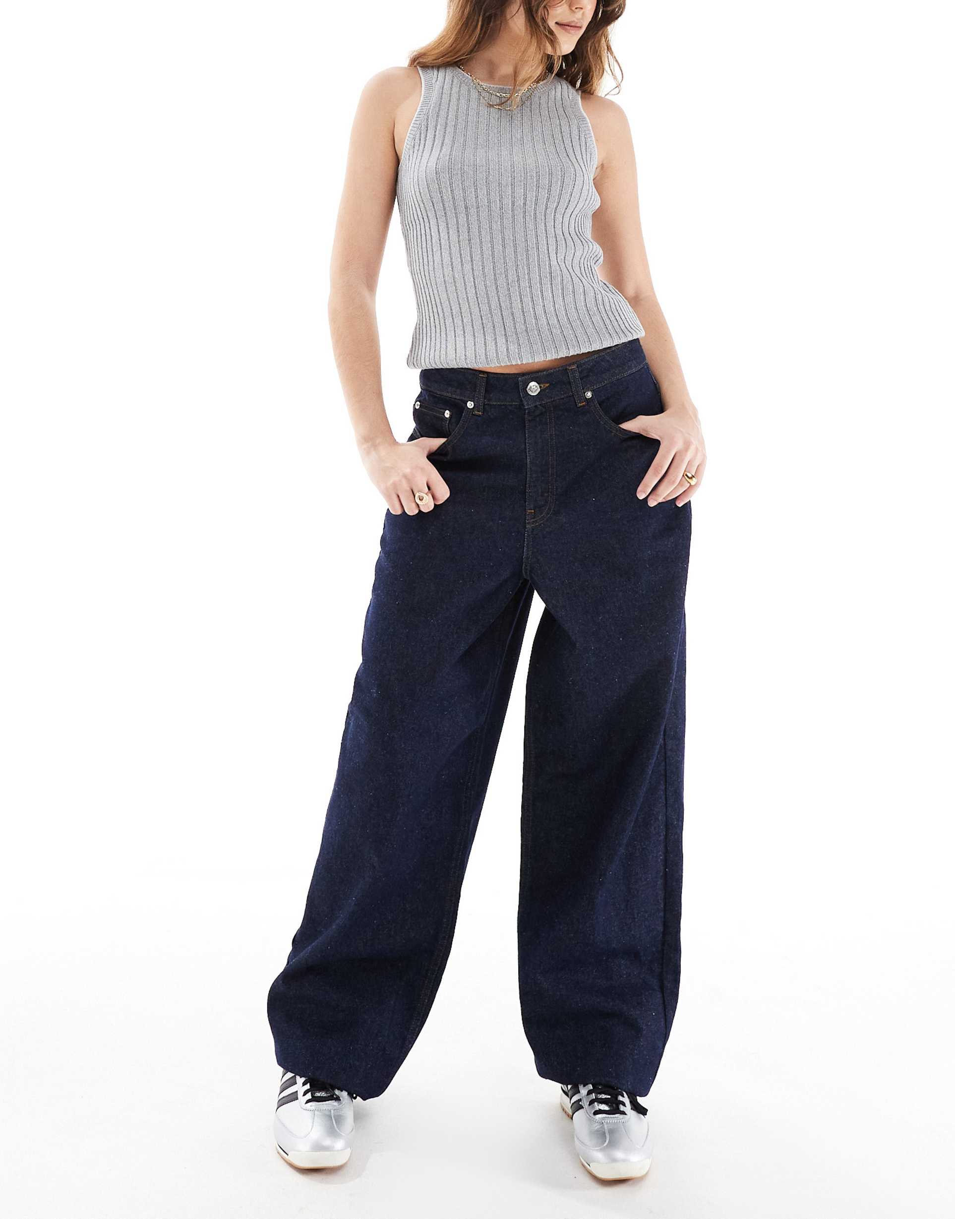 miss selfridge dark rinse wash baggy jeans