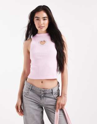 Miss Selfridge - Débardeur avec caur découpe à strass - Rose