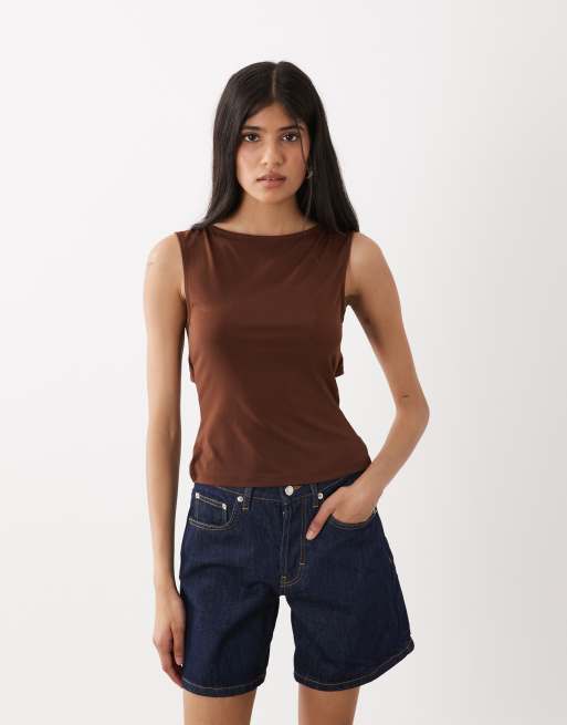 Miss Selfridge - Débardeur avec liens à perles au dos - Chocolat, 2 de 4