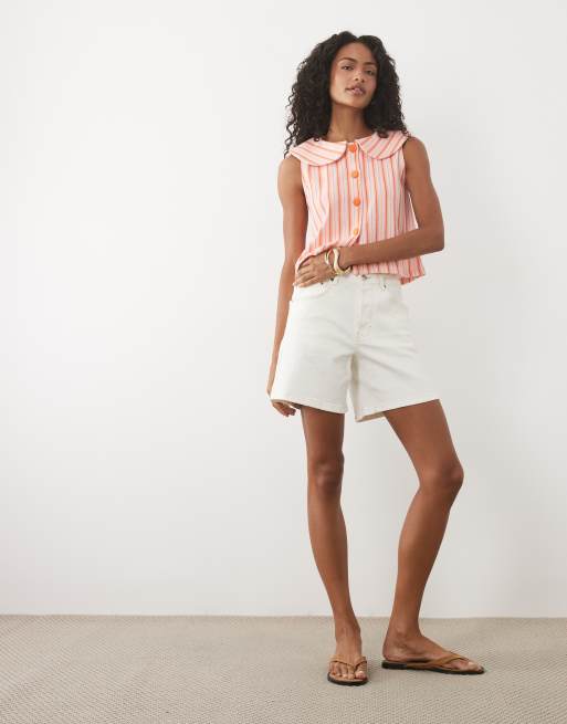 Miss Selfridge - Débardeur boutonné à col Claudine et rayures - Rose, 2 de 4