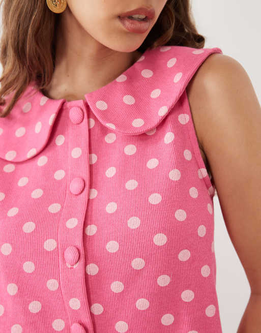 Miss Selfridge - Débardeur boutonné à pois avec col Claudine - Rose, 3 de 4