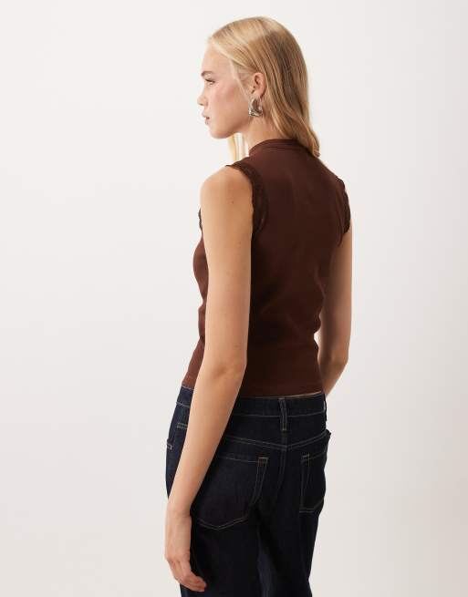 Miss Selfridge débardeur style mandarin en chocolat, 4 de 4