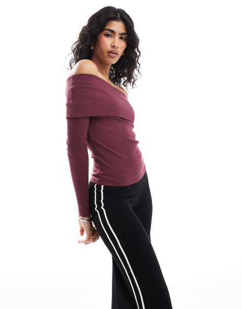 Miss Selfridge deep fold over top in burgundy - view 1