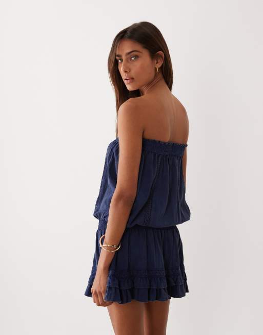 Miss Selfridge - Denim babydoll-jurk in blauwe wassing, 4 van 4