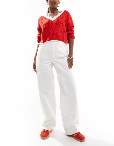 Miss Selfridge denim baggy jeans in ecru - view 1