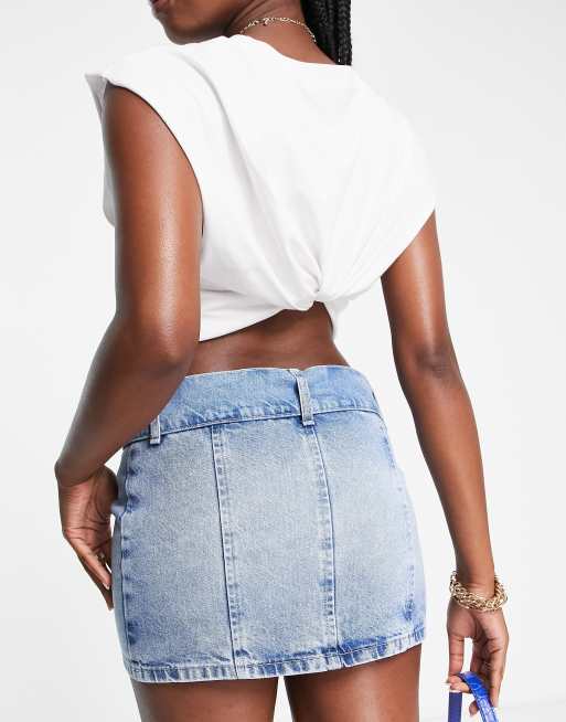 Light wash belted outlet denim skirt