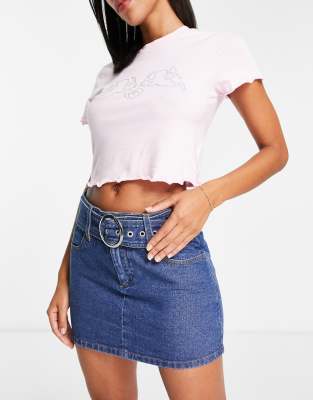 Miss Selfridge denim belted micro mini skirt in dark wash | ASOS