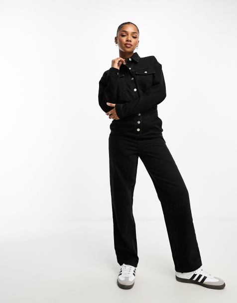 Miss Selfridge denim boiler suit in black wash - view 1