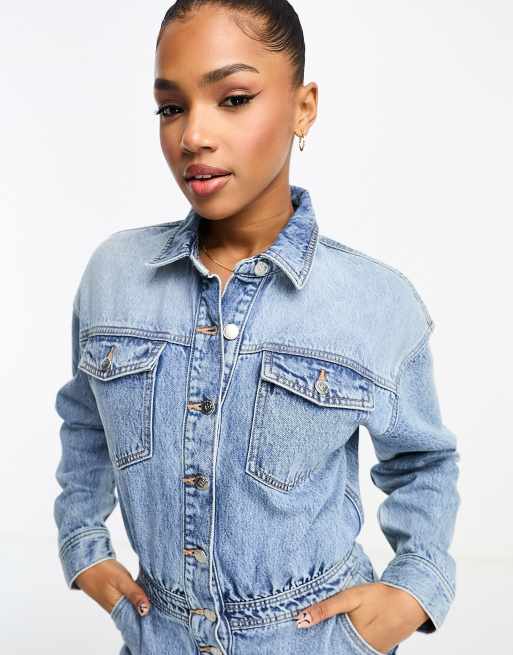 Miss Selfridge Denim Boiler Suit in Blue Wash