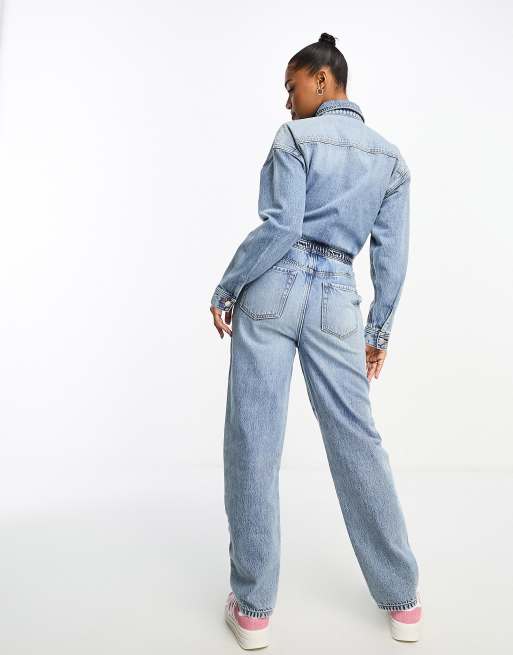 Miss Selfridge Denim Boiler Suit in Blue Wash