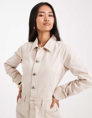 Miss Selfridge Denim Boilersuit In Neutral