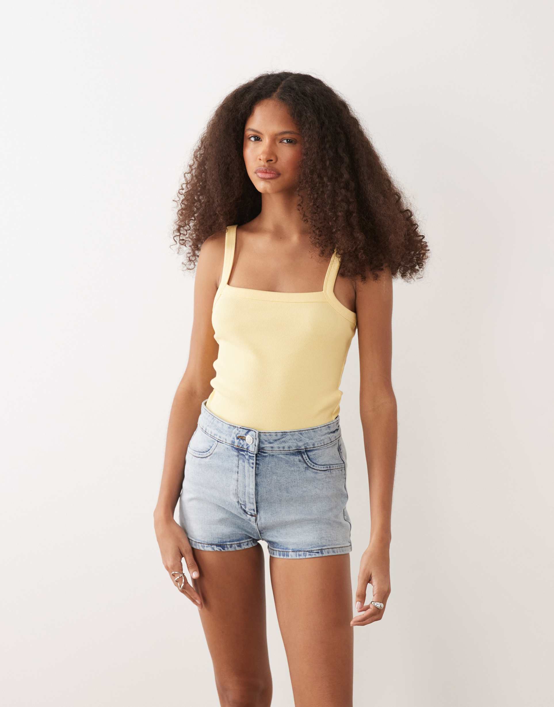 miss selfridge denim booty shorts in blue wash