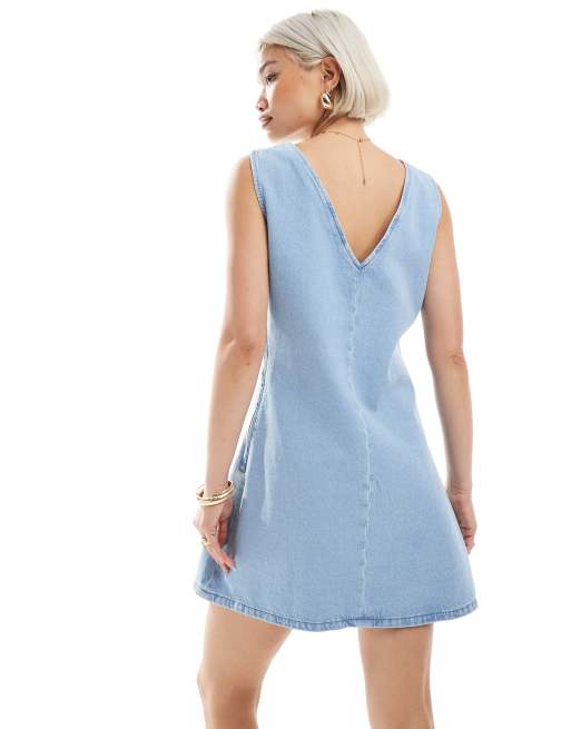 Miss Selfridge denim bow front dress in light blue wash , 4 of 4