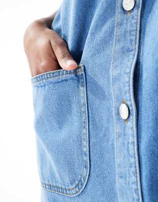 Miss Selfridge Denim Button Down Pinafore Dress-blue In Blue