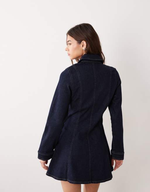 Miss Selfridge denim button through cinched waist mini dress in indigo, 4 of 4