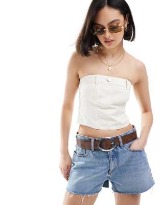 denim corset top in ecru-White