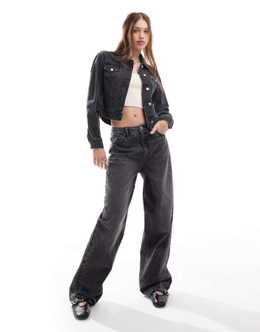 Miss Selfridge - Denim girlfriend jack in zwarte acid wash, 4 van 4
