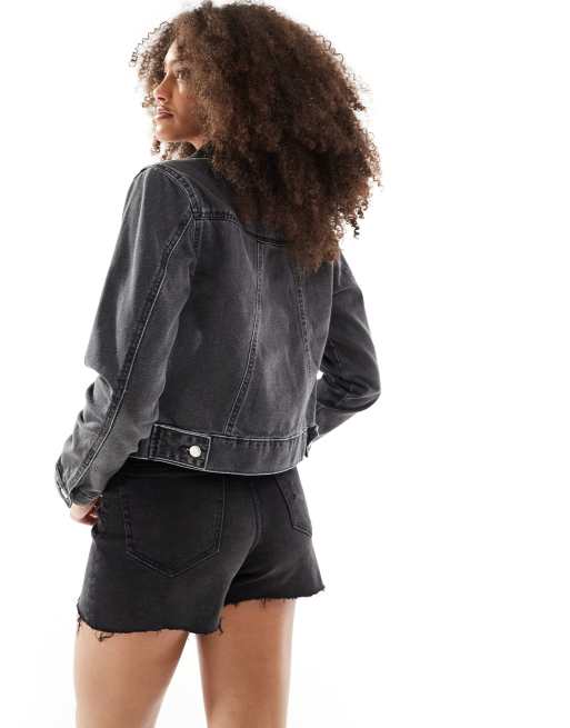 Asos design denim girlfriend jacket in washed black best sale