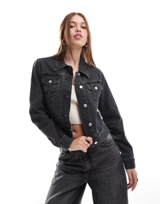 Miss Selfridge - denim girlfriend jacket in black wash