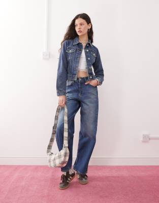 Miss Selfridge Denim Girlfriend Jacket In Purple