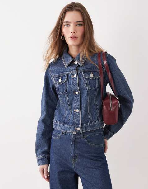 Miss Selfridge denim girlfriend jacket in indigo wash - view 1