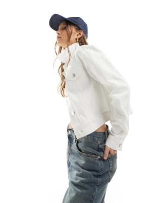 Miss Selfridge Denim Girlfriend Jacket In White Wash