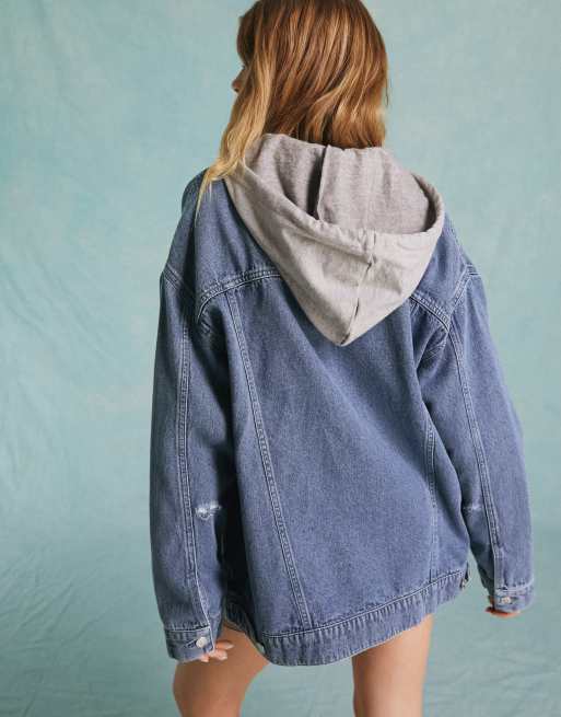 Miss Selfridge - Denim jack met capuchon in verwassen blauw, 3 van 5