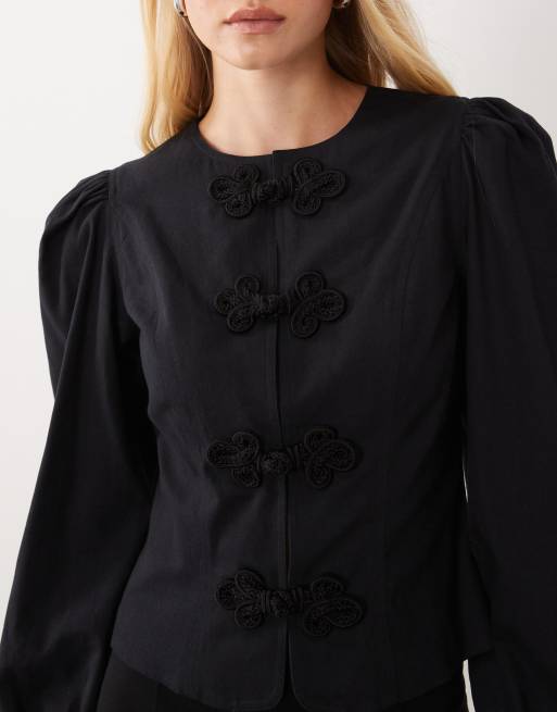 Miss Selfridge Denim-Jacke mit Stehkragen in Schwarz, 2 von 4