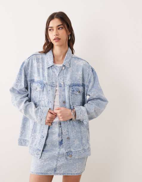 Miss Selfridge denim jacket with floral detail in blue wash (part of a set) - view 1