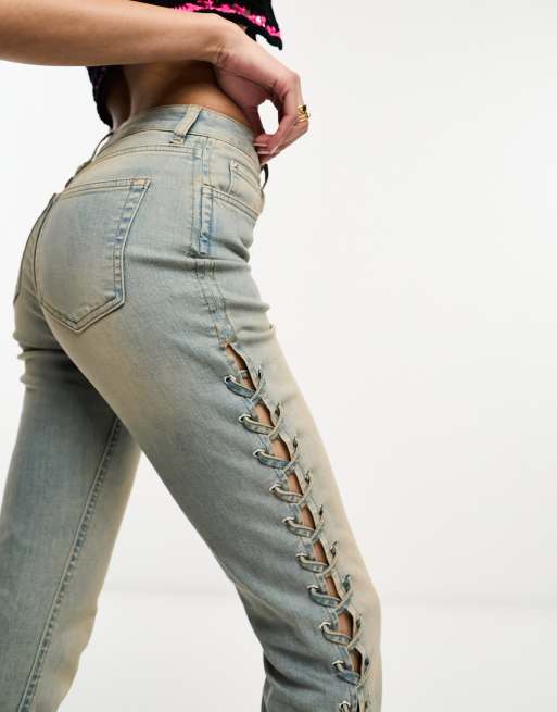 Jeans with lace cheap up sides