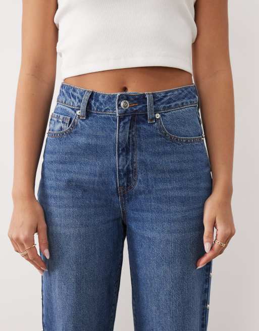 Miss Selfridge - Denim jeans met studs in blauwe wassing, 5 van 5