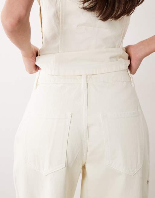 Miss Selfridge - Denim jeans met uitsnijdingen in ecru met wassing, 4 van 5