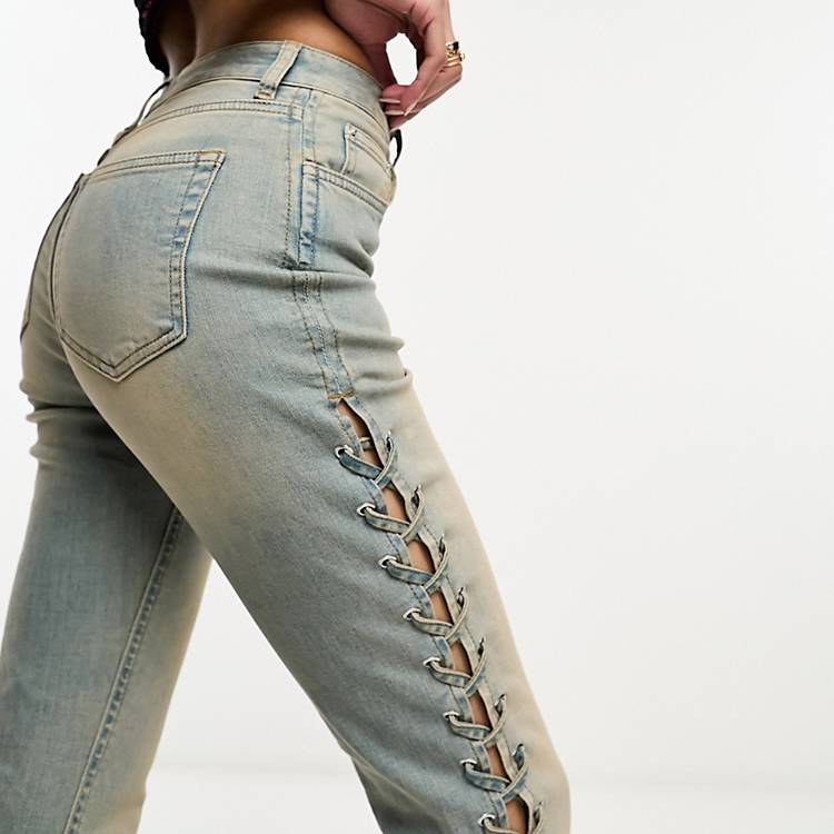 mother Lubricate Reverberation Miss Selfridge denim jeans with lace up side detail | ASOS