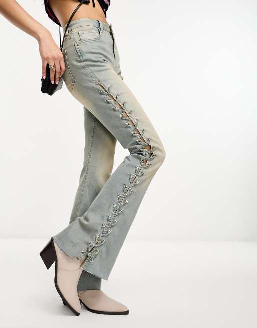 Miss Selfridge denim jeans with lace up side detail, 5 of 5