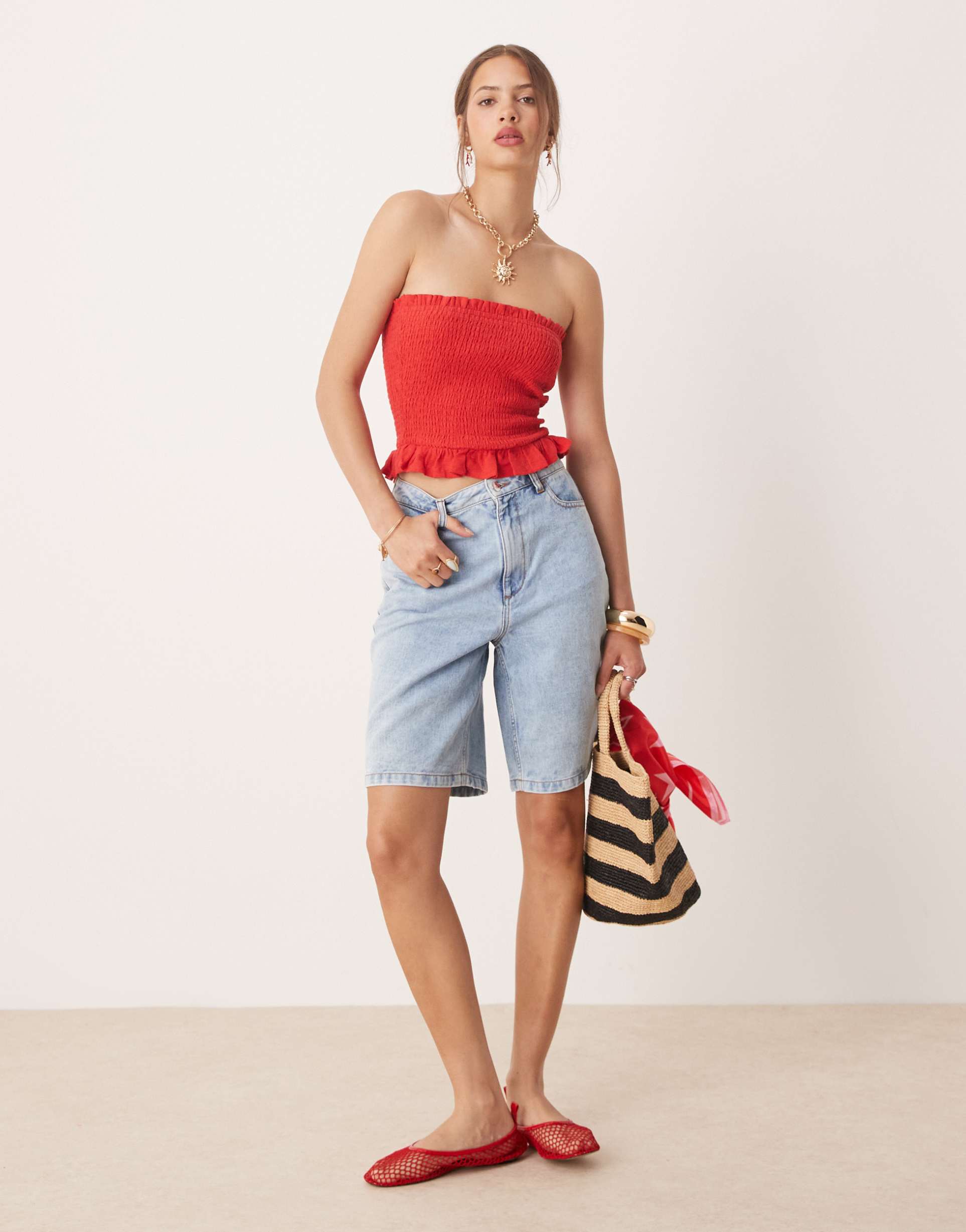 miss selfridge denim jorts in bleach wash