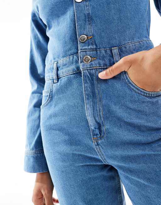 Miss Selfridge - Denim jumpsuit met rechte pijpen in mid-wash, 4 van 4
