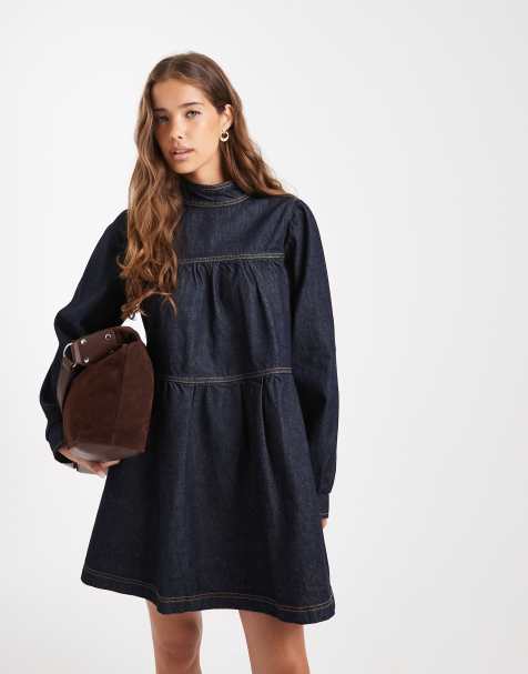 Miss Selfridge - Denim jurk met stroken in indigo wassing - view 1