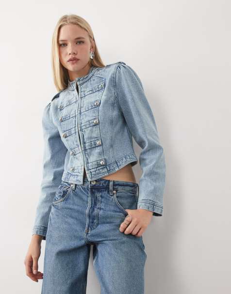 Miss Selfridge denim mandarin inspired jacket in washed blue - view 1