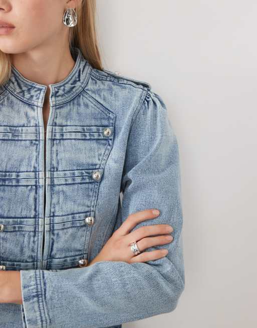 Miss Selfridge denim mandarin inspired jacket in washed blue, 2 of 4
