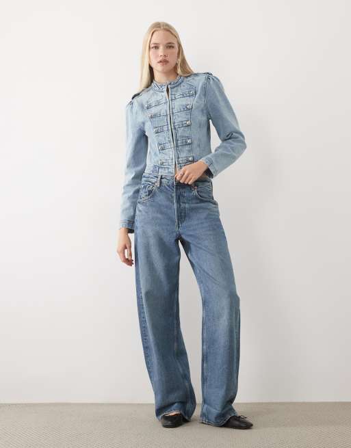 Miss Selfridge denim mandarin inspired jacket in washed blue, 3 of 4