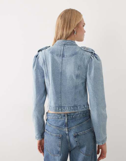 Miss Selfridge denim mandarin inspired jacket in washed blue, 4 of 4