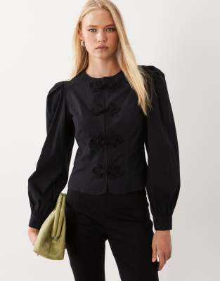 Miss Selfridge Denim Mandarin Jacket In Black