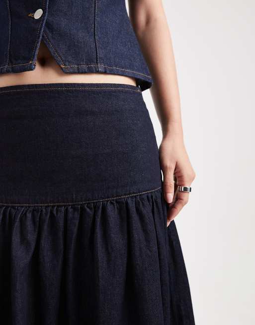 Miss Selfridge - Denim maxi rok met verlaagde taille in indigo, 5 van 5