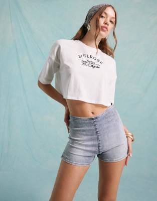 denim micro short in acid wash-Blue