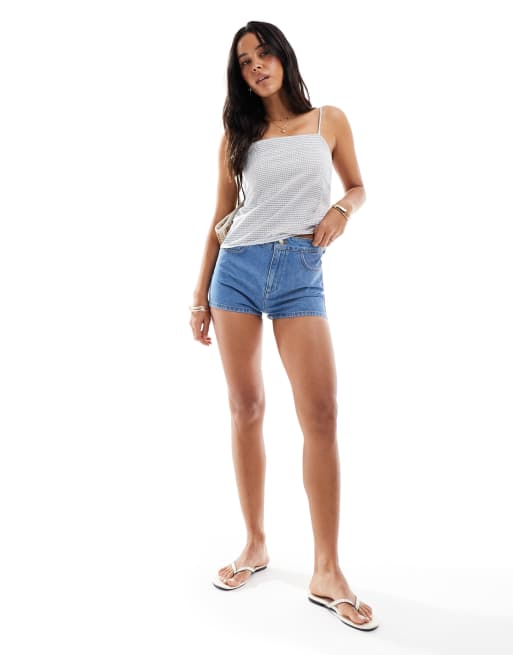 Miss Selfridge denim micro shorts in mid wash, 3 of 5