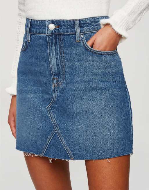 Miss Selfridge denim mini skirt in blue mid wash | ASOS