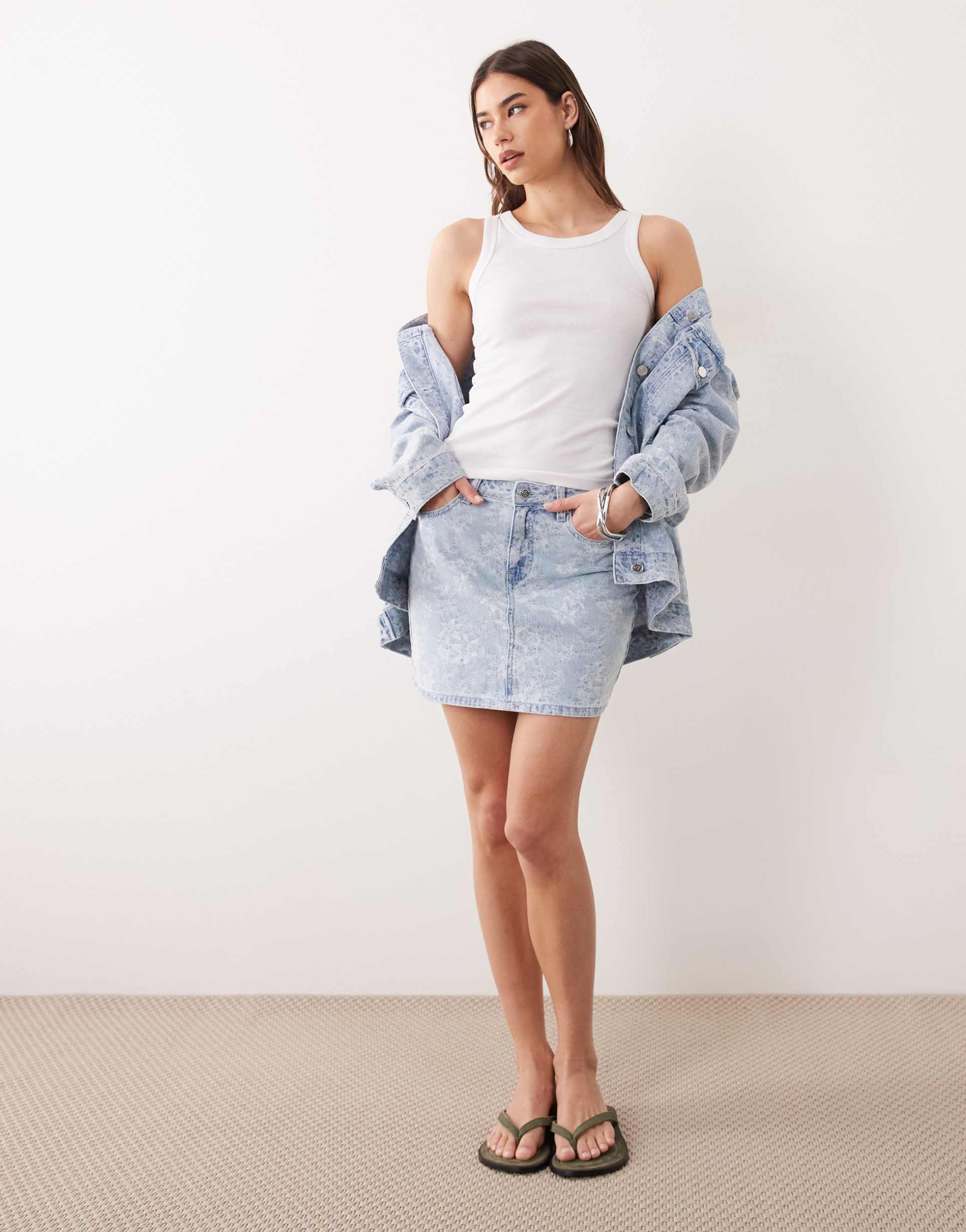 miss selfridge denim mini skirt with floral detail - part of a set